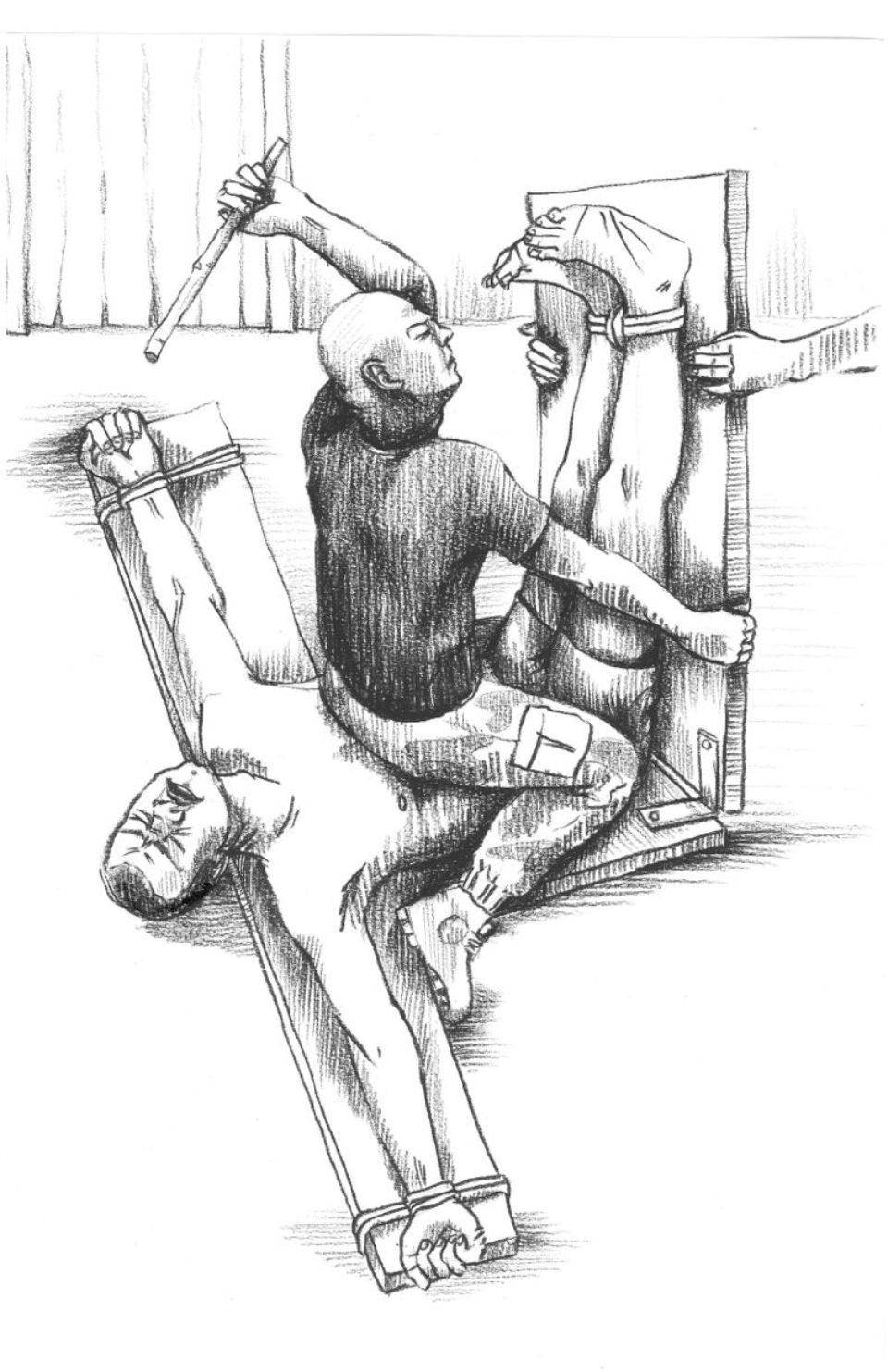Réalisés en 2012 par un dessinateur anonyme, ces croquis illustrent des scènes de torture en prison. 